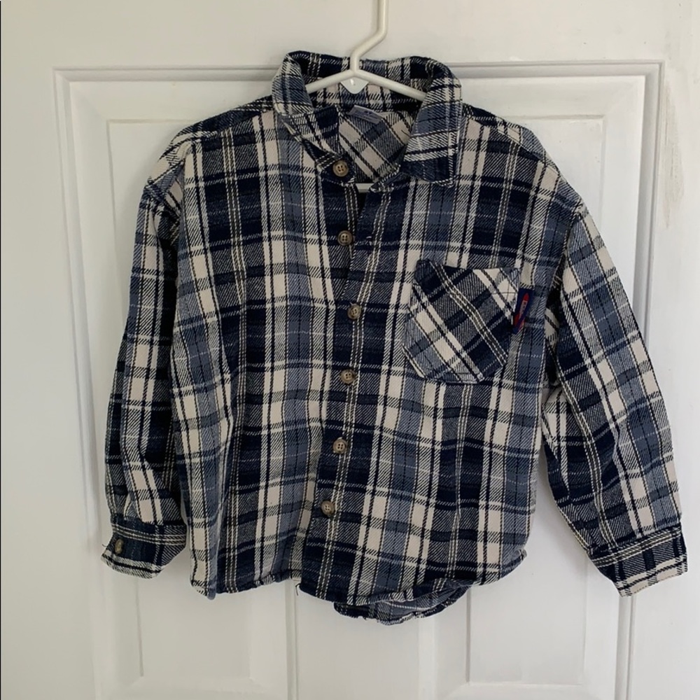 Boys blue and white flannel button down size 2T